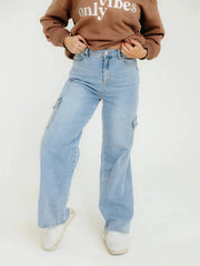 Light Blue high-stretch straight leg jeans for women