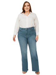 Baggy flare denim jeans with subtle logo detail at waist
