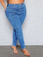 Skinny pencil jeans in versatile medium wash, four-season wear