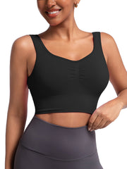 Black longline sports bra padded yoga crop tank for women