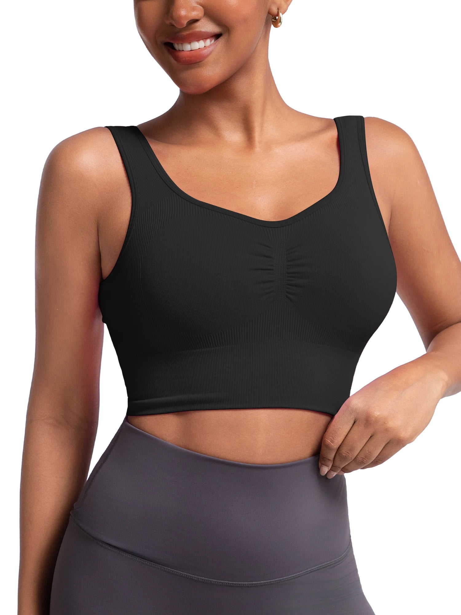 Longline Sports Bra Padded Yoga Crop Tank Top for Women
