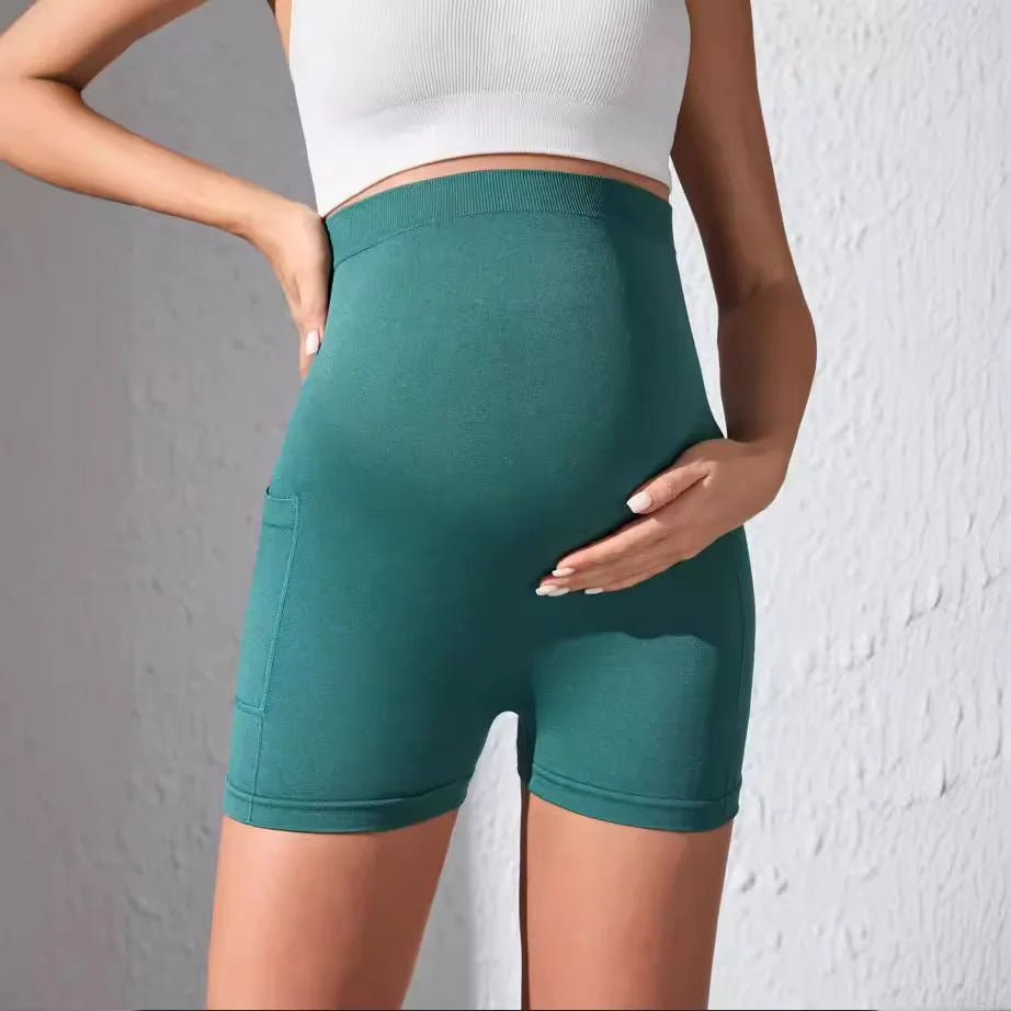 Maternity High Waist Support Workout Yoga Shorts With Pocket Soft Stretch Lightweight Shorts for Pregnancy Fitness Pilates