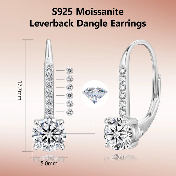 Gold Earrings – Moissanite Drop Leverback in 925 Sterling Silver
