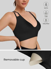 V-neck sports bra with removable chest pads