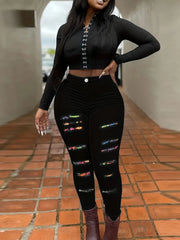 High Waist Skinny Jeans with subtle whisker detailing