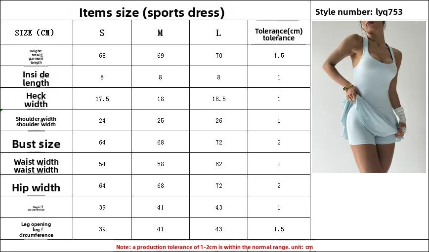 Women's Breathable Seamless Tennis Dress With Built-In Shorts Anti-Chafing Anti-Exposure One Piece Tennis Wear