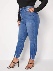 High-waist frayed hem skinny jeans in medium wash