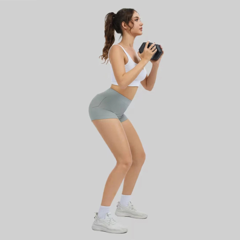 Women's Butt-Lifting High Elastic Sport Shorts with Pockets Solid Color Slimming Fitness Yoga Shorts