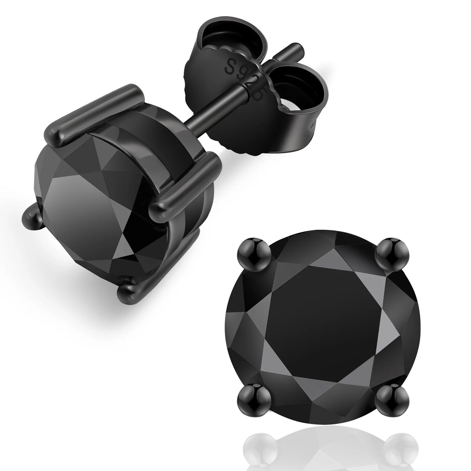Black Moissanite Stud Earrings 2.0ct in 925 sterling silver