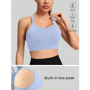 Y-back sports bra featuring crisscross Y-line straps for secure hold