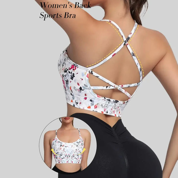 Cross-Back Floral Print Sports Bra for Gym & Yoga