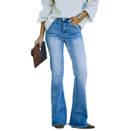 Mid-rise light blue flare jeans in breathable woven denim