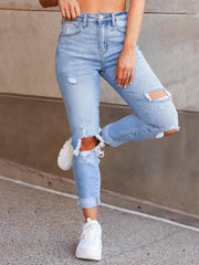 Skinny Denim Pants in medium bleach stone wash vintage finish