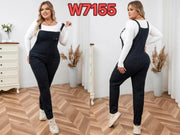 Black 7155 sleeveless denim romper with high waist and relaxed fit