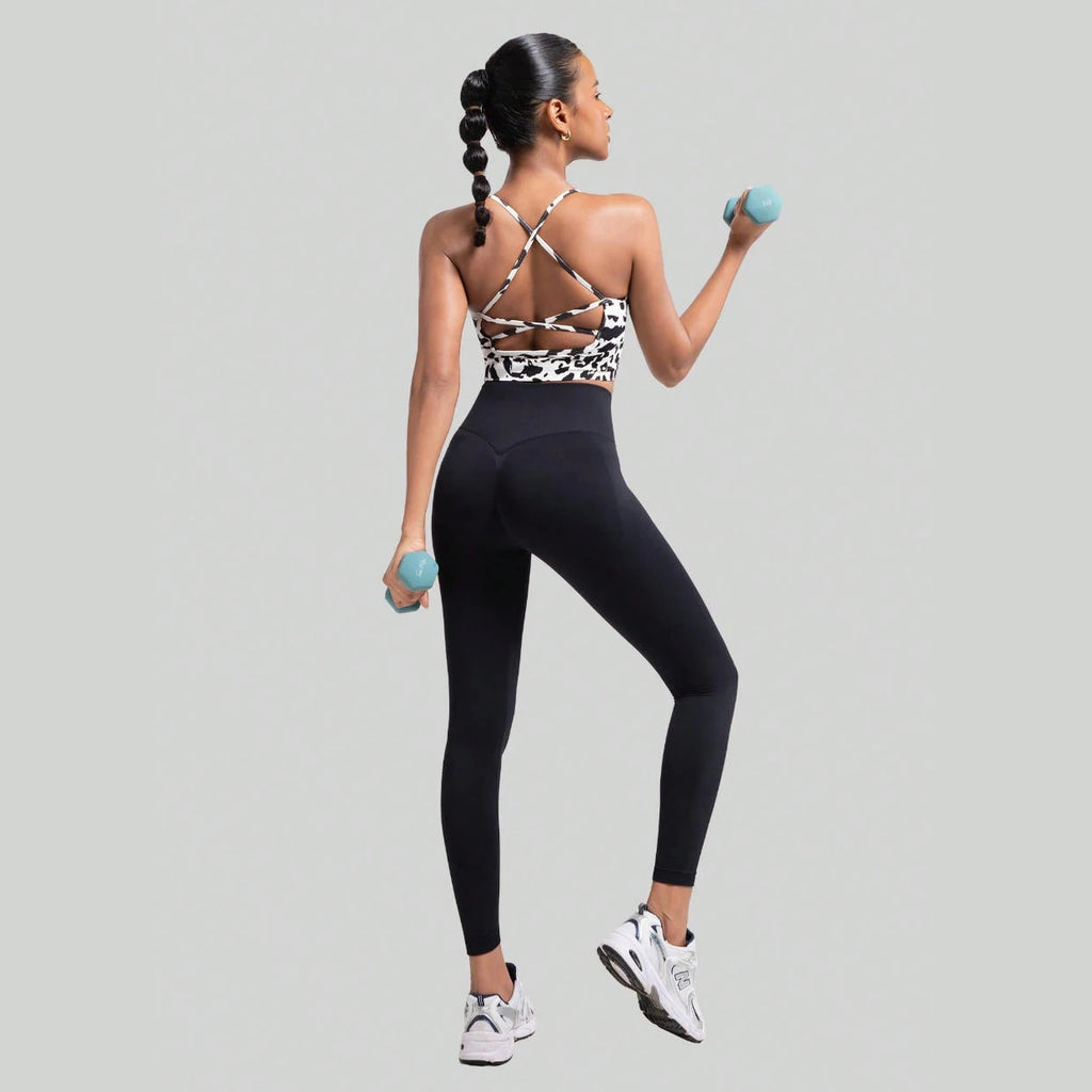 Women's Floral Print Crisscross Spaghetti Straps Sports Bra High Support Backless Breathable Yoga Tank Top for Fitness Running