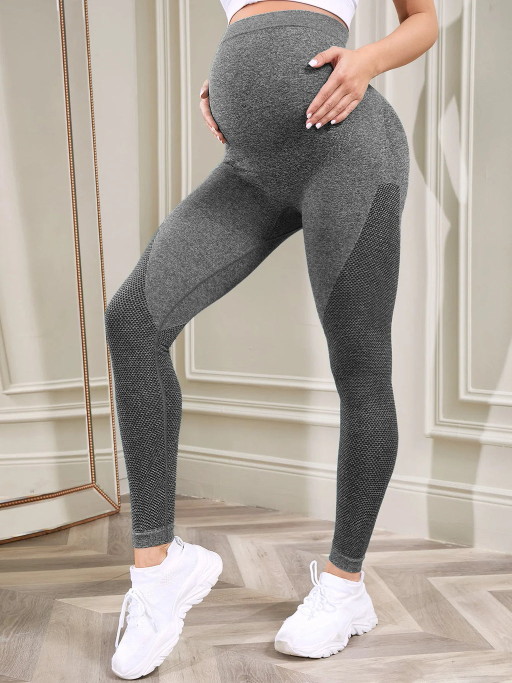 Maternity Solid Color High Waist Casual Leggings Abdominal Support Yoga Pilates Pregnancy Training Pants
