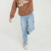 Plus size light blue jeans with straight leg and loose relaxed fit