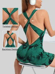 Backless crossover sports bodysuit for yoga and training