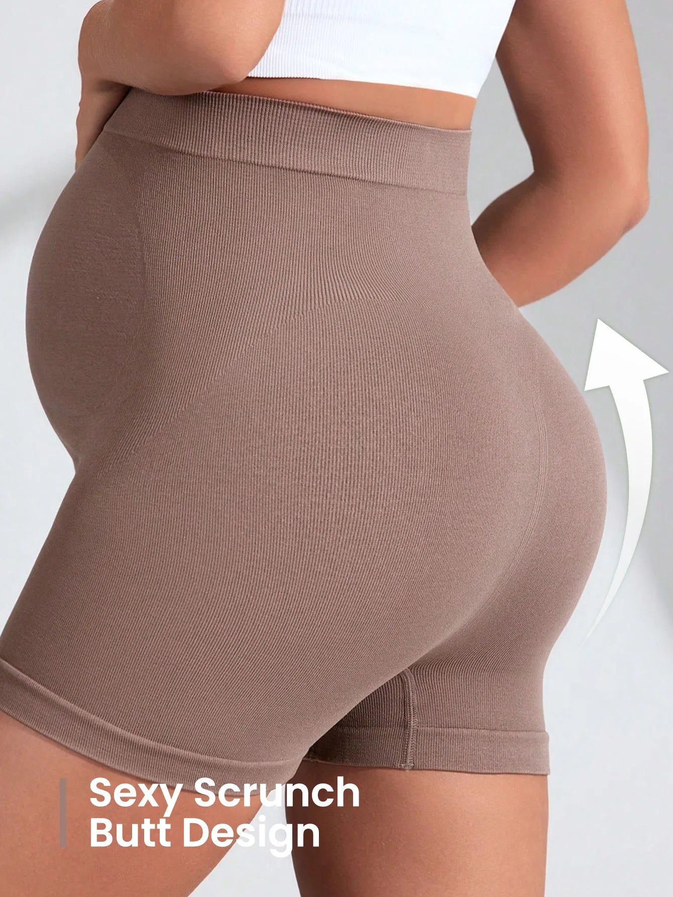 Maternity Seamless High Waist Belly Support Sports Yoga Shorts High Elastic Lightweight Solid Color Three-Quarter Pants