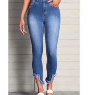 Maanga plus size stretch skinny jeans in blue with mid-waist pencil fit