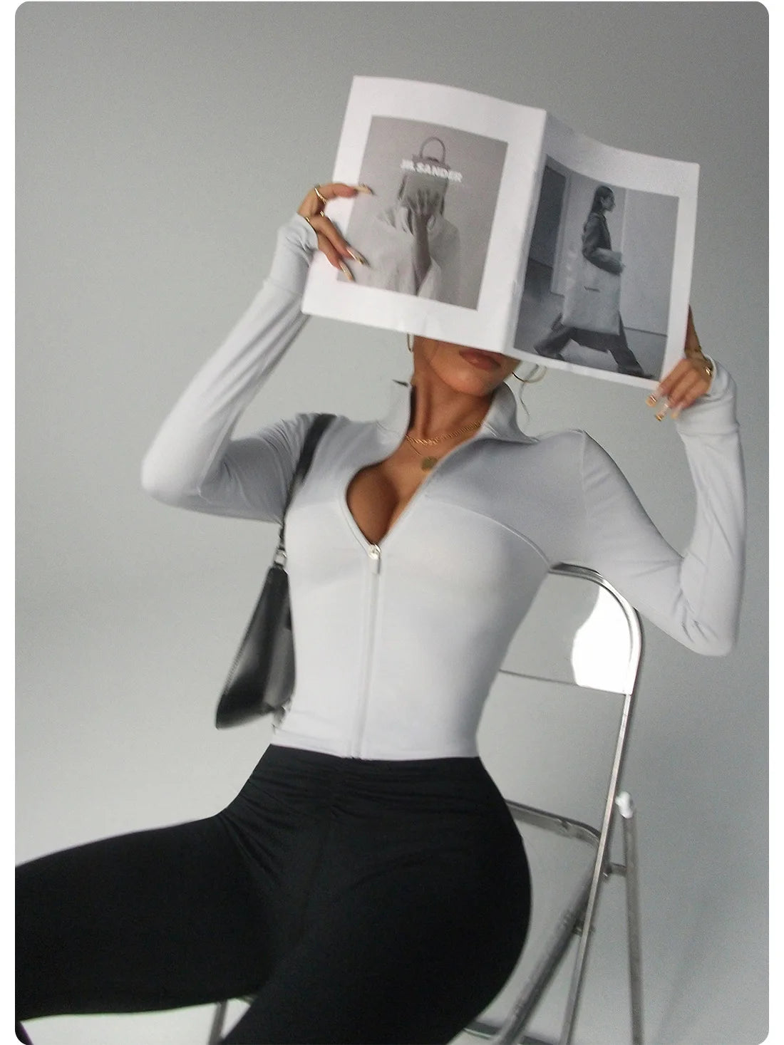 Women's Long Sleeve Zipper Sports Top Bare Sensation Fitness Training Jacket for Autumn Breathable Yoga Tight-Fitting Sports