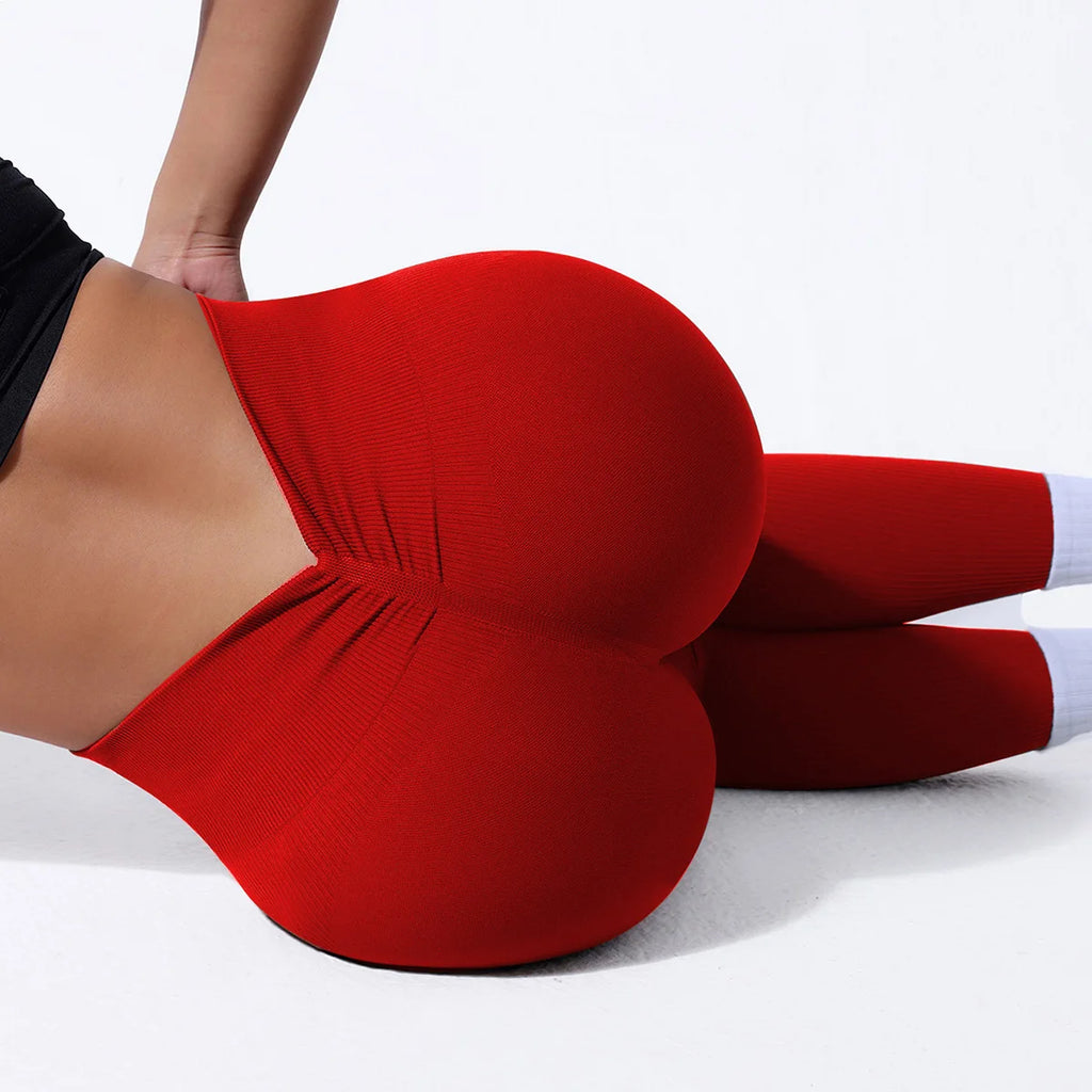 Women's V High Waist Seamless Yoga Pants Skinny Butt Lifting Quick Dry Threaded Sports Leggings