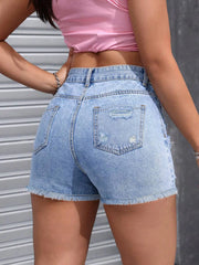 Vintage-casual washed denim shorts for summer
