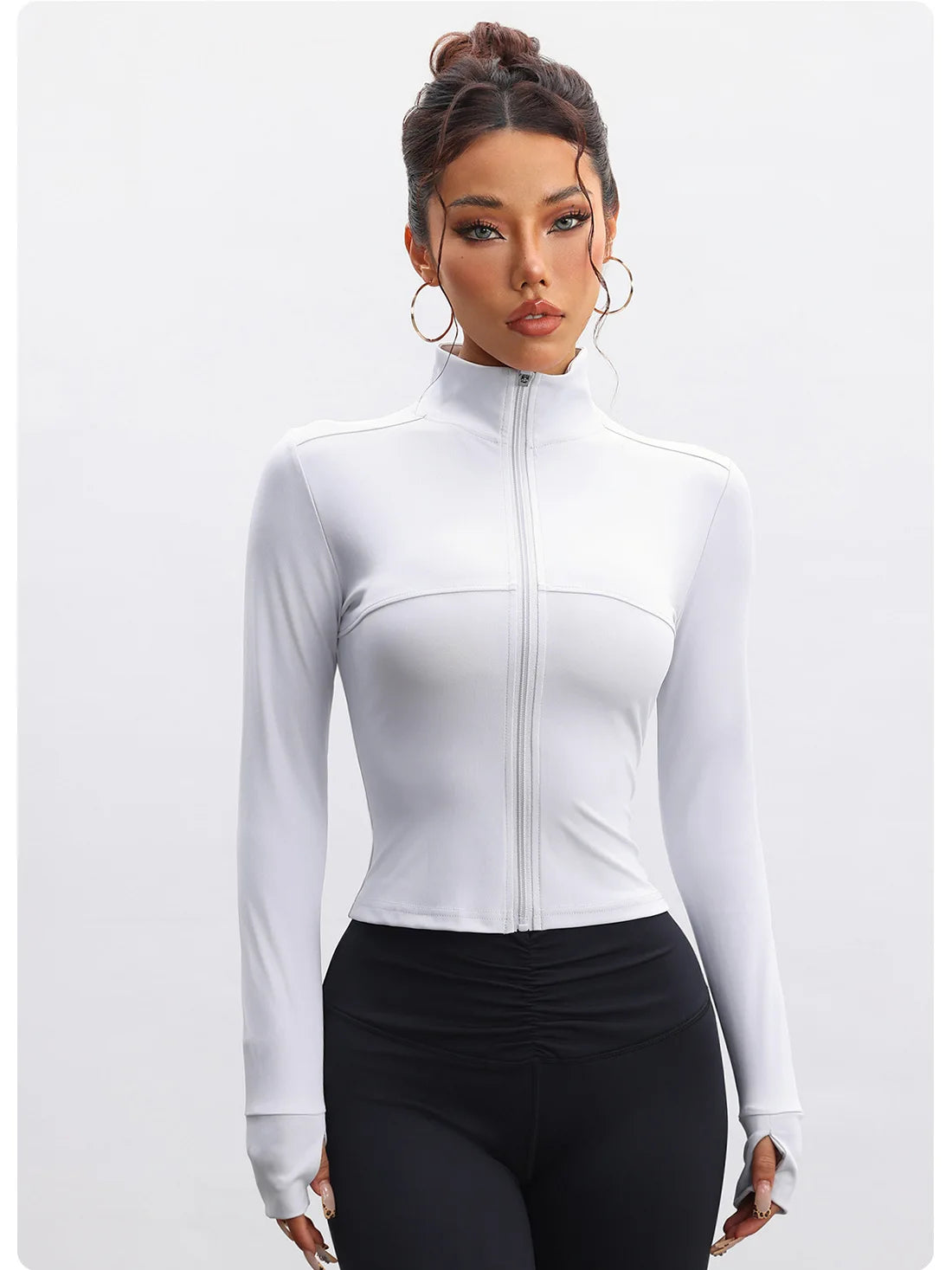 Women's Long Sleeve Zipper Sports Top Bare Sensation Fitness Training Jacket for Autumn Breathable Yoga Tight-Fitting Sports