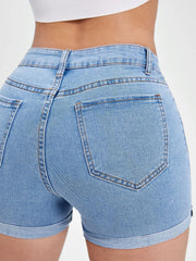 Roll-up cuff denim shorts in versatile light blue