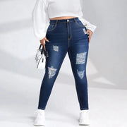 Navy stretchy skinny jeans with subtle logo at the waist