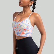 Breathable floral sports bra in lightweight spandex-nylon blend
