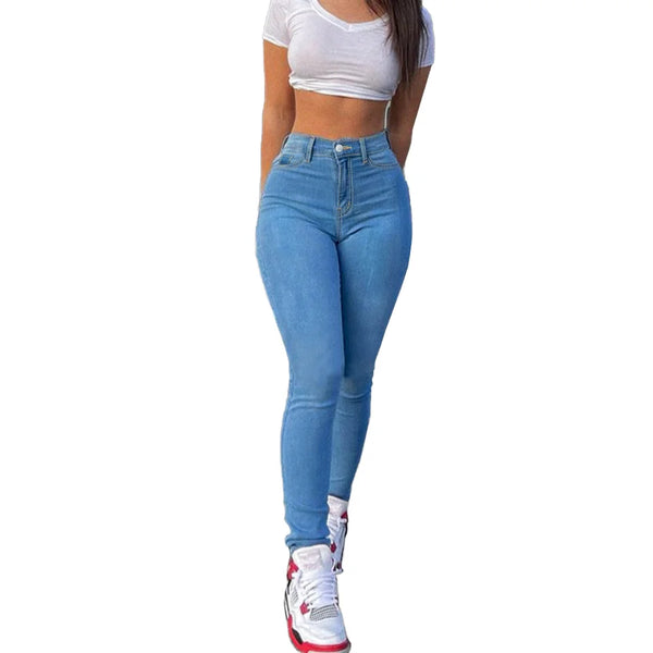 Light Blue Skinny Jeans — High-Stretch Denim Pencil Pants