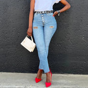 High waist Light Blue Jeans with zipper fly closure