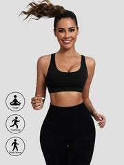 Cross-back sports bra designed for yoga and low-to-medium impact training