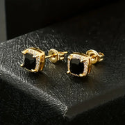 Minimal black CZ stud earrings with clean square shape
