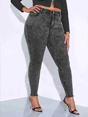 Mid-rise dark gray skinny jeans in high-stretch denim