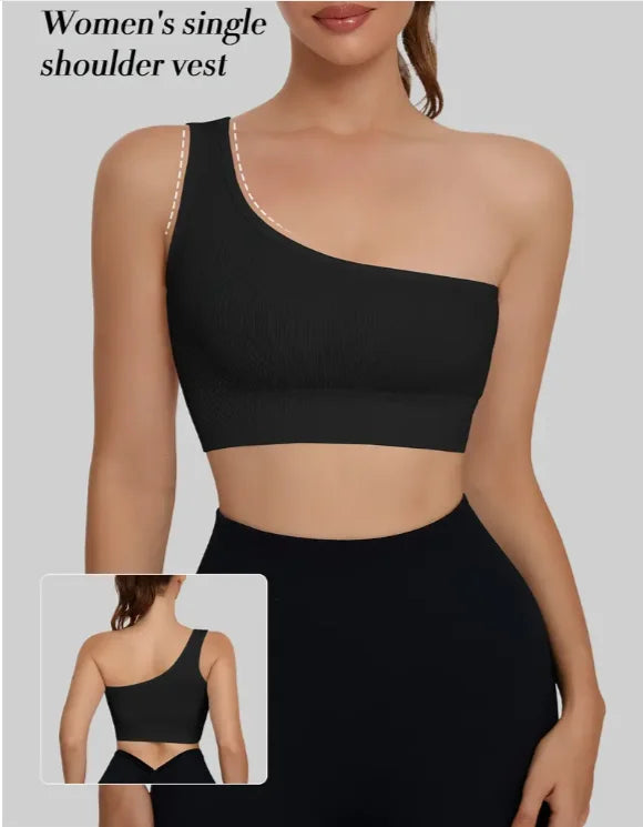 Women's Seamless One-Shoulder Sports Tank Top for Yoga & Running
