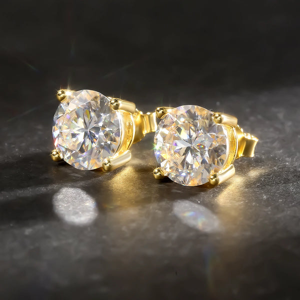 Gold Earrings Moissanite Studs — GRA Certified 925 Sterling Silver