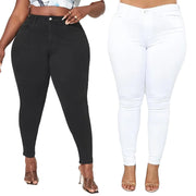 Women's plus size high waist denim pencil jeans in medium wash