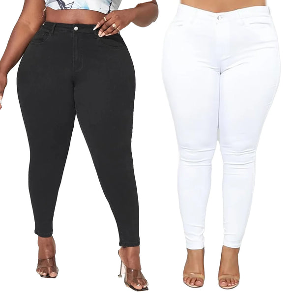 Black Jeans Women's Plus Size High Waist Denim — Straight Pencil Full-Length Stretchy Fit