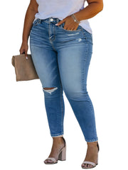 Light Blue Ripped Skinny Jeans showing slim pencil silhouette