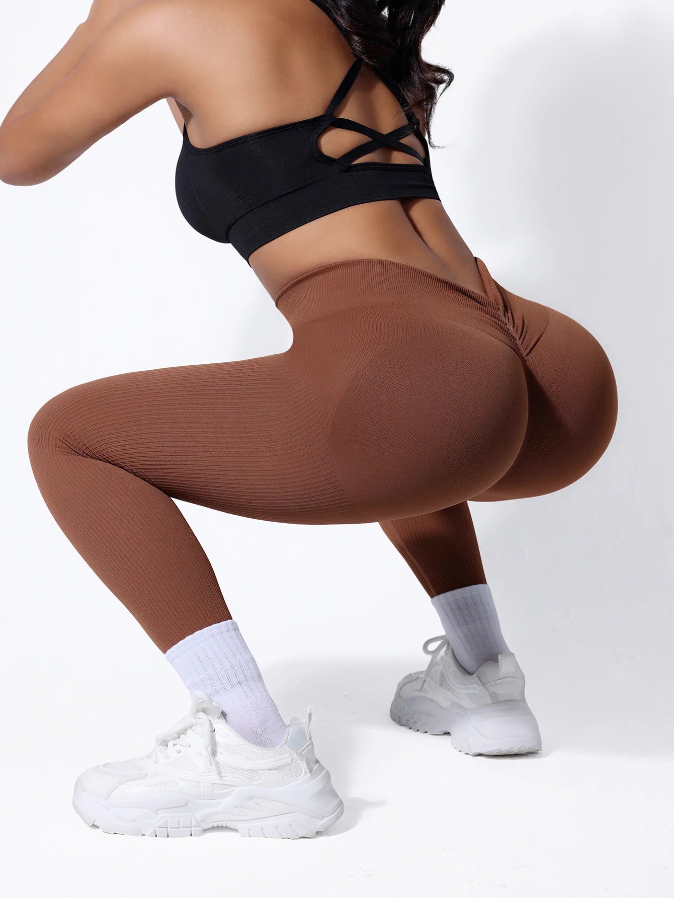 Women's V High Waist Seamless Yoga Pants Skinny Butt Lifting Quick Dry Threaded Sports Leggings