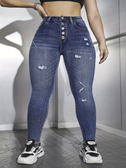 Blue 2214 high waist plus size skinny pencil jeans for women