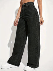 Stretch Denim Mom Jeans in solid black, inclusive sizing S to 8XL