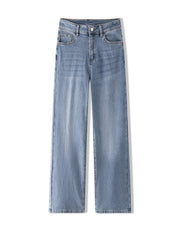 Light Blue Mom Jeans with full-length relaxed wide leg cut