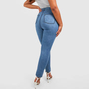 Mid-waist skinny jeans with medium stone-washed vintage finish