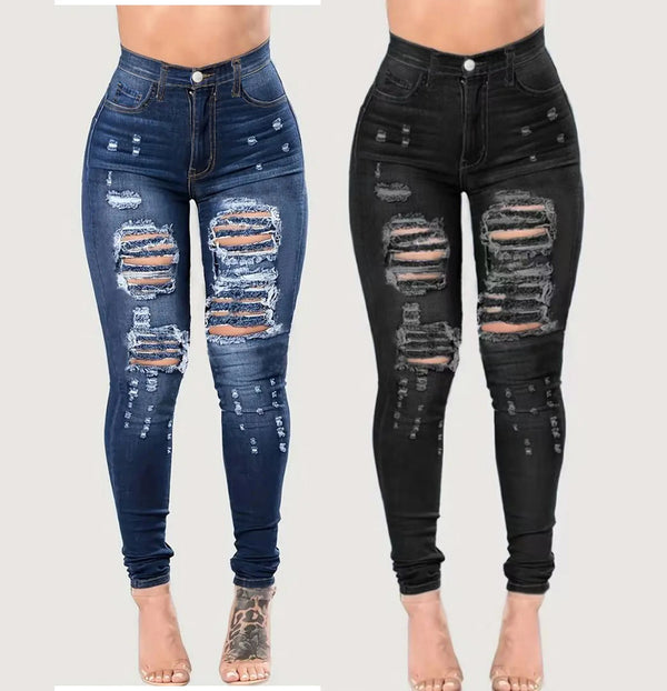 Black & Navy Jeans — Women's Plus Size High Waist Skinny Ripped Denim