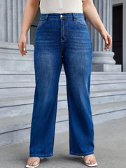 Blue high waist wide leg plus size stretch denim jeans