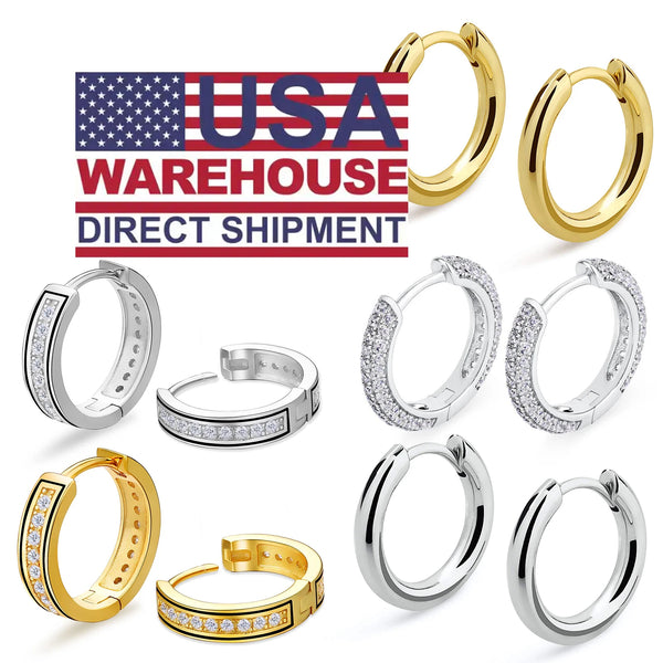 Gold Earrings — 14K Gold-Plated CZ Huggie Hoop Earrings in 925 Sterling Silver