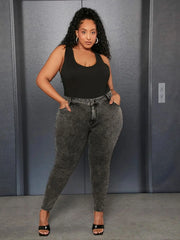 High waist slim fit jeans in versatile medium-wash gray